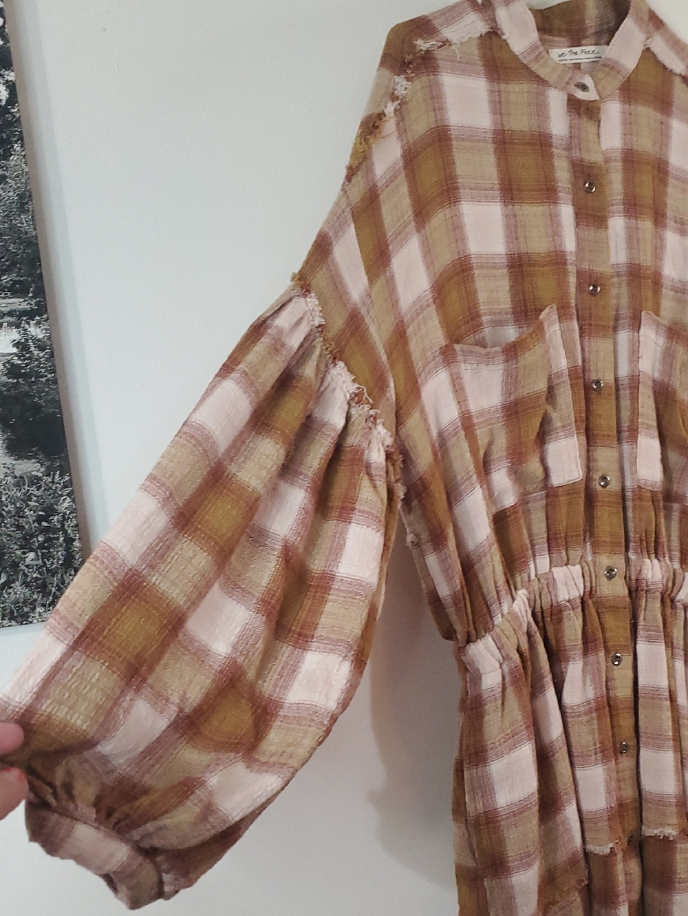 We The Free By The Way Plaid Button-Front Shirt Dress in Brown and Cream Size Md - Picture 6 of 16